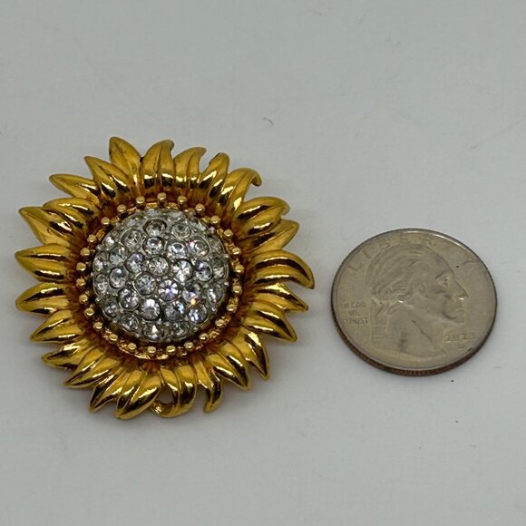 Joan Rivers Sunflower Brooch With Gold Tone Petals Rhinestone Center Vintage - Picture 16 of 16